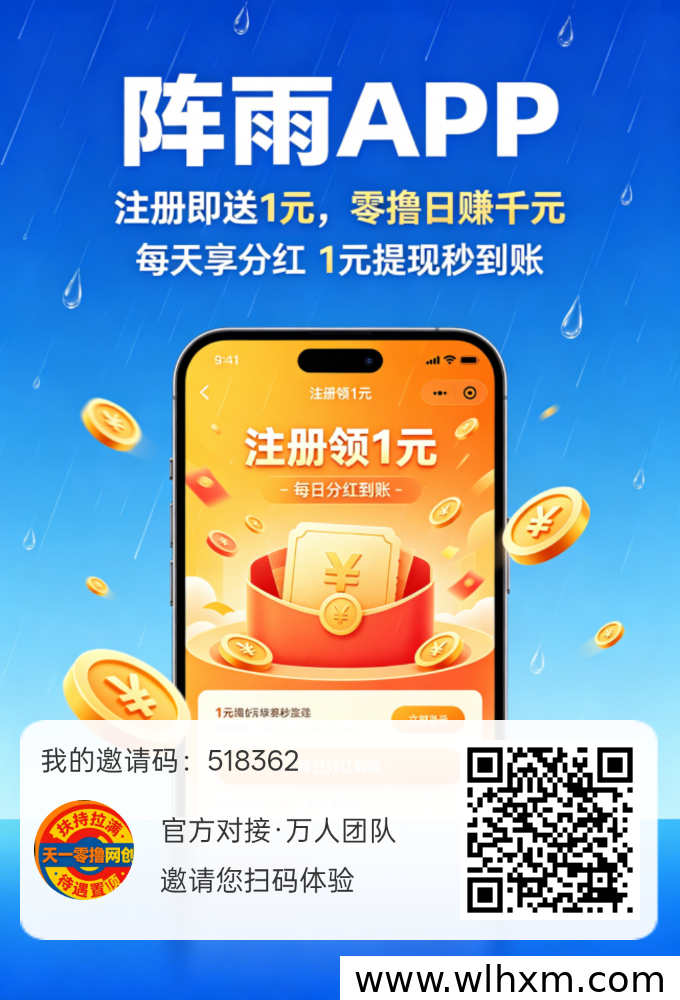 阵雨首码上线,零撸看广告赚收益,官方扶持力度大