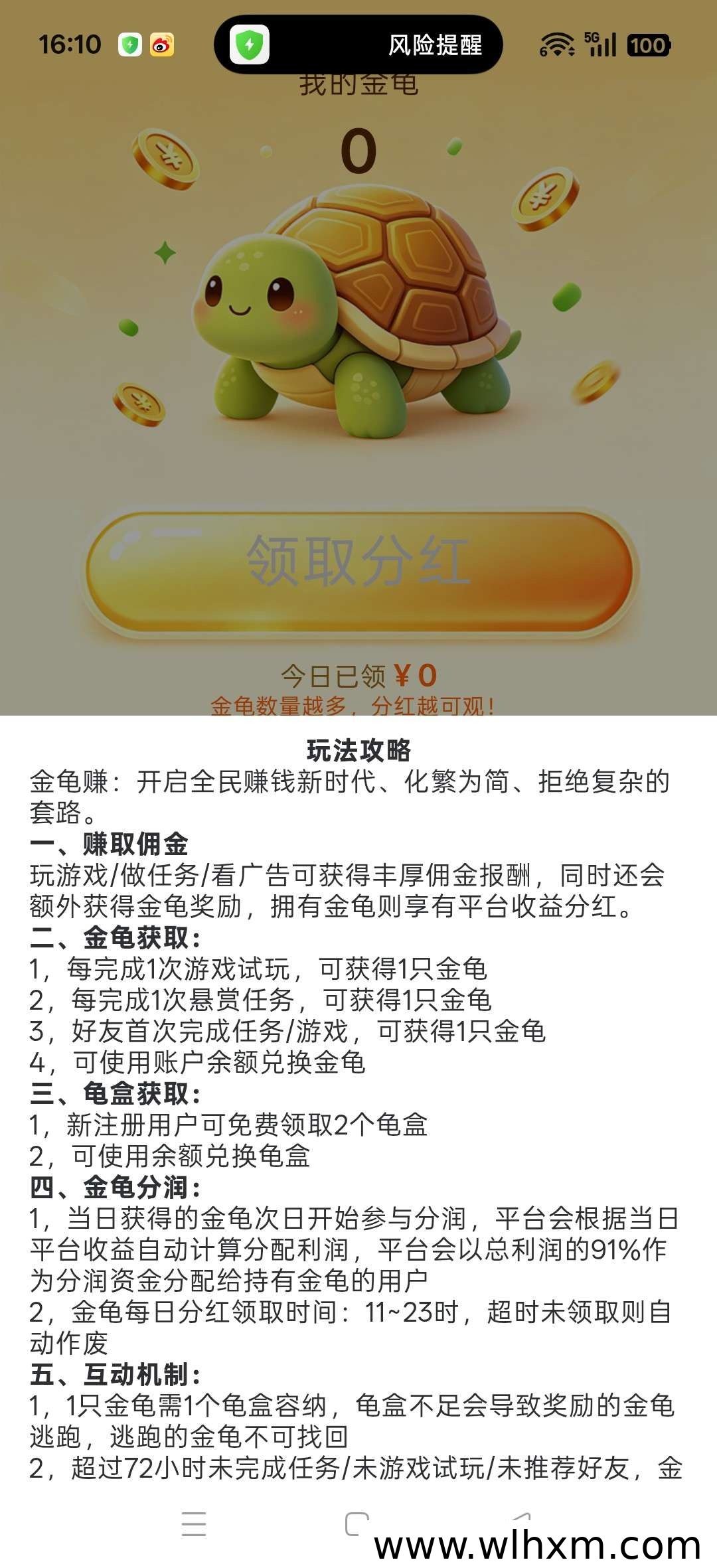 金龟赚零撸新玩法上线,每日分红收益稳定