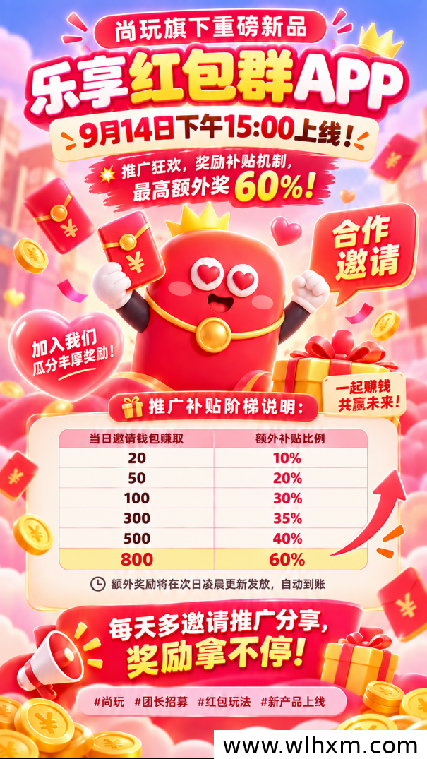 尚玩推出乐享红包群APP 推广补贴最高可达60%