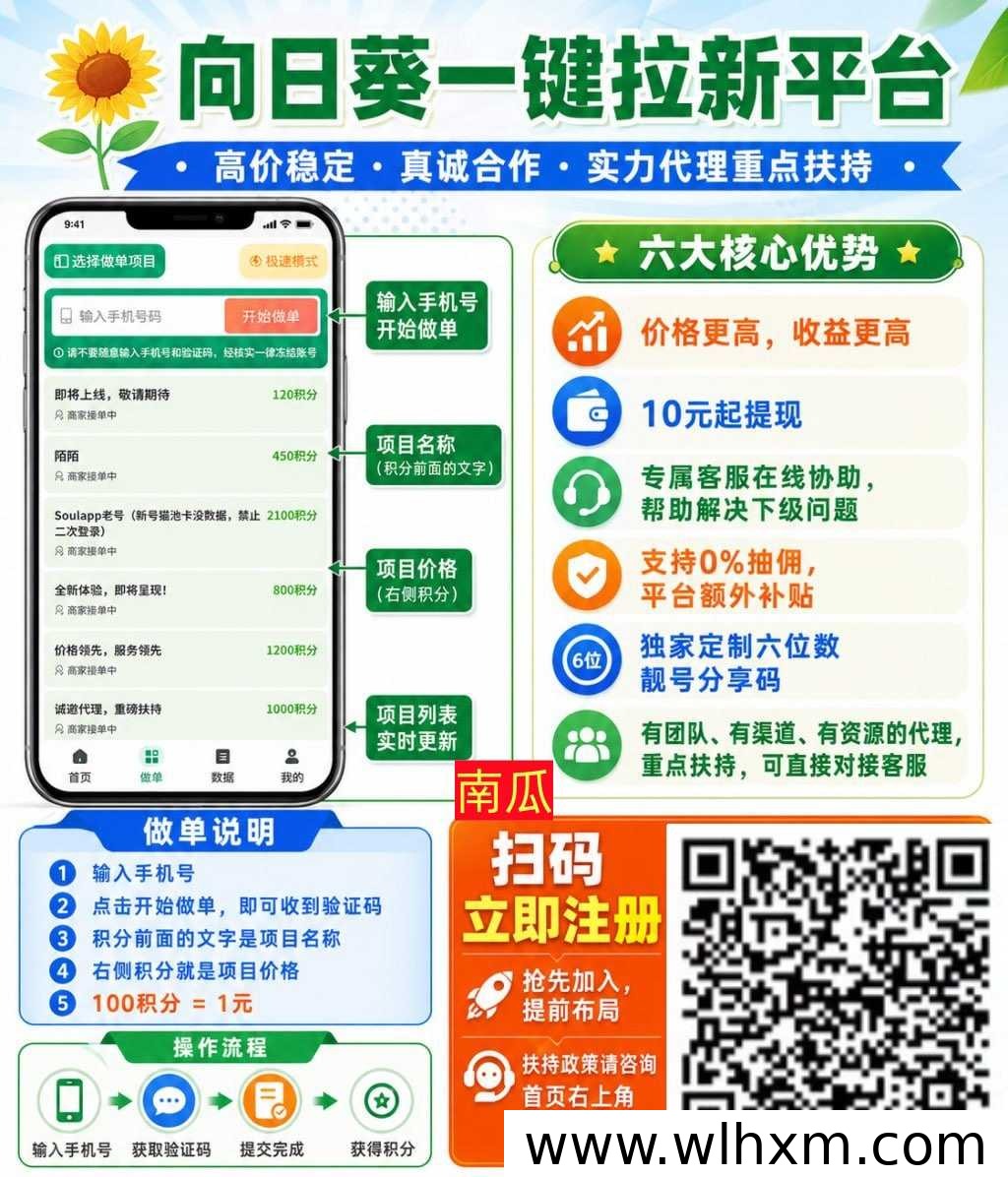 向日葵一键拉新首码项目解析:零抽佣政策与操作流程说明