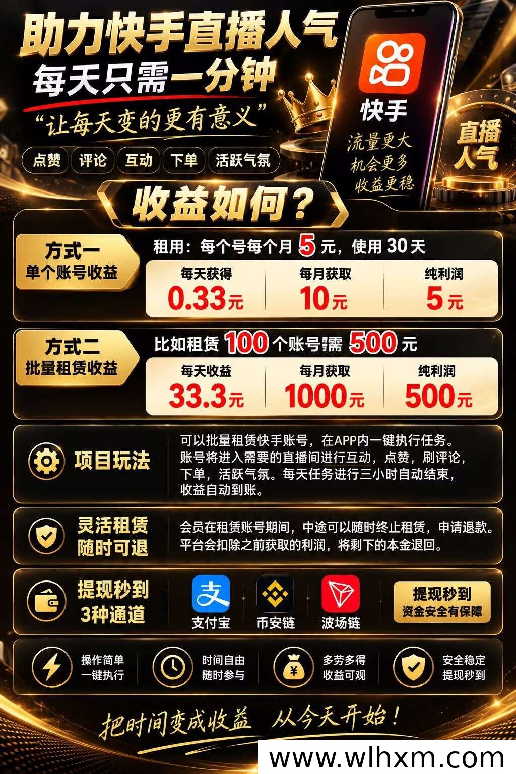 快境Ai智动项目解析:快手直播间充场如何实现管道收益