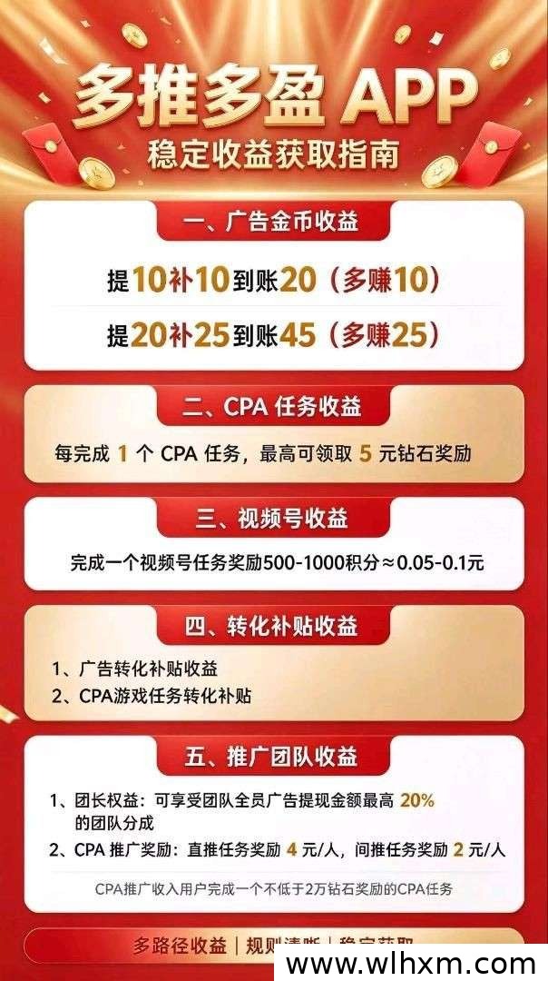 多推多盈新品上线:零撸广告收益与CPA任务解析
